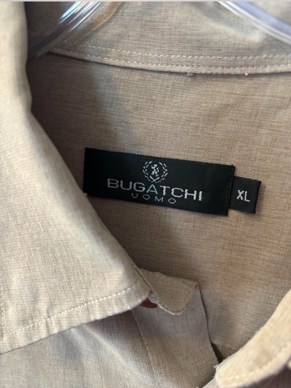 Bugatchi Uomo Men's Beige Modal Blend Long Sleeve Dress Shirt Classic - Picture 4 of 6